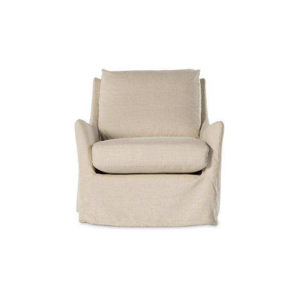Moira Slipcover Swivel Chair - Natural Linen - Front View