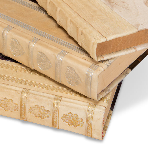 Ivory Leather Decorative Book Set Closeup
