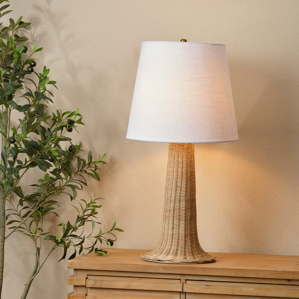 Whitfield Woven Cane Table Lamp on table