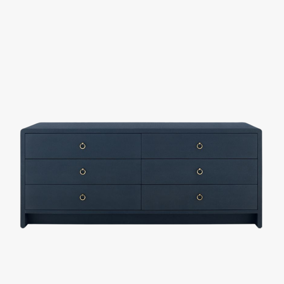 Blaine Large Navy Dresser - Lacquered Linen Furniture - Dear Keaton Blaine Large Navy Dresser - Lacquered Linen Furniture - Dear Keaton