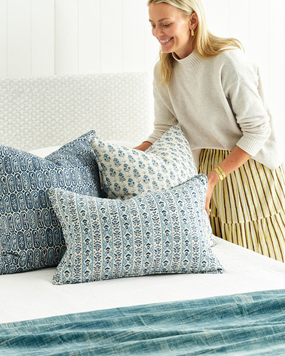 Carezza Riviera Pillow Cover - Walter G Blue Block Print - Dear Keaton