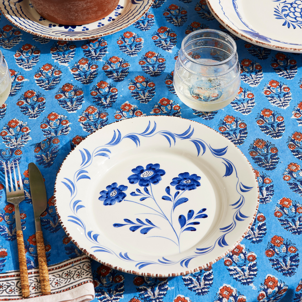 Casa Nuno Blue Flower Plate Styled with Solange TableCloth