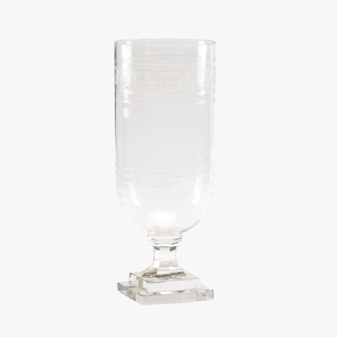 Greek Key Hurricane - Clear Cut Crystal- Candle Holder - Dear Keaton
