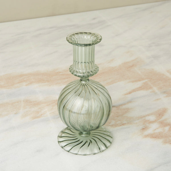 Joie Green Ribbed  Glass Candle Holder