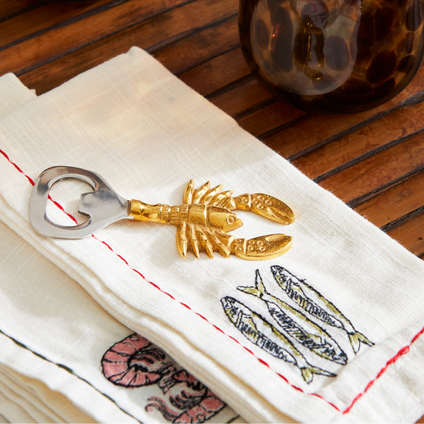 Lobster Bottle Opener styled with sealife napkins