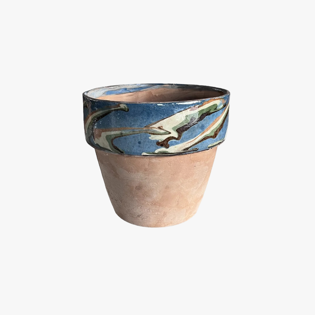 blue clay plant pots Marbleized Blue Planter
