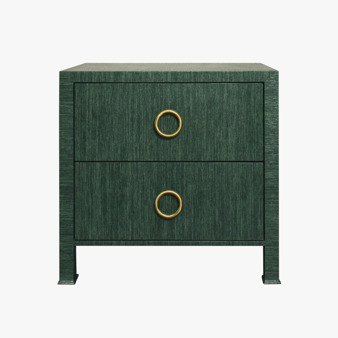 Miles Forest Grasscloth Nighstand - Green Bedside Table - Dear Keaton