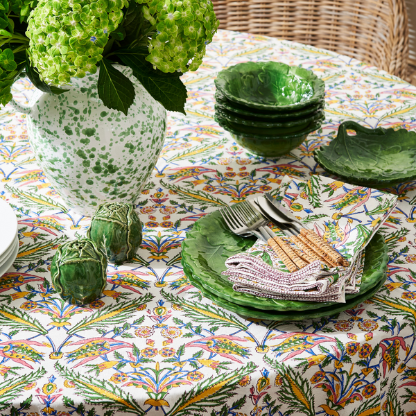 Taverna Green Speckled Jug styled with Oak Leaf Dinnerware - Dear Keaton