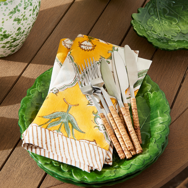 Rattan Cutlery with Sunny Days Napkins