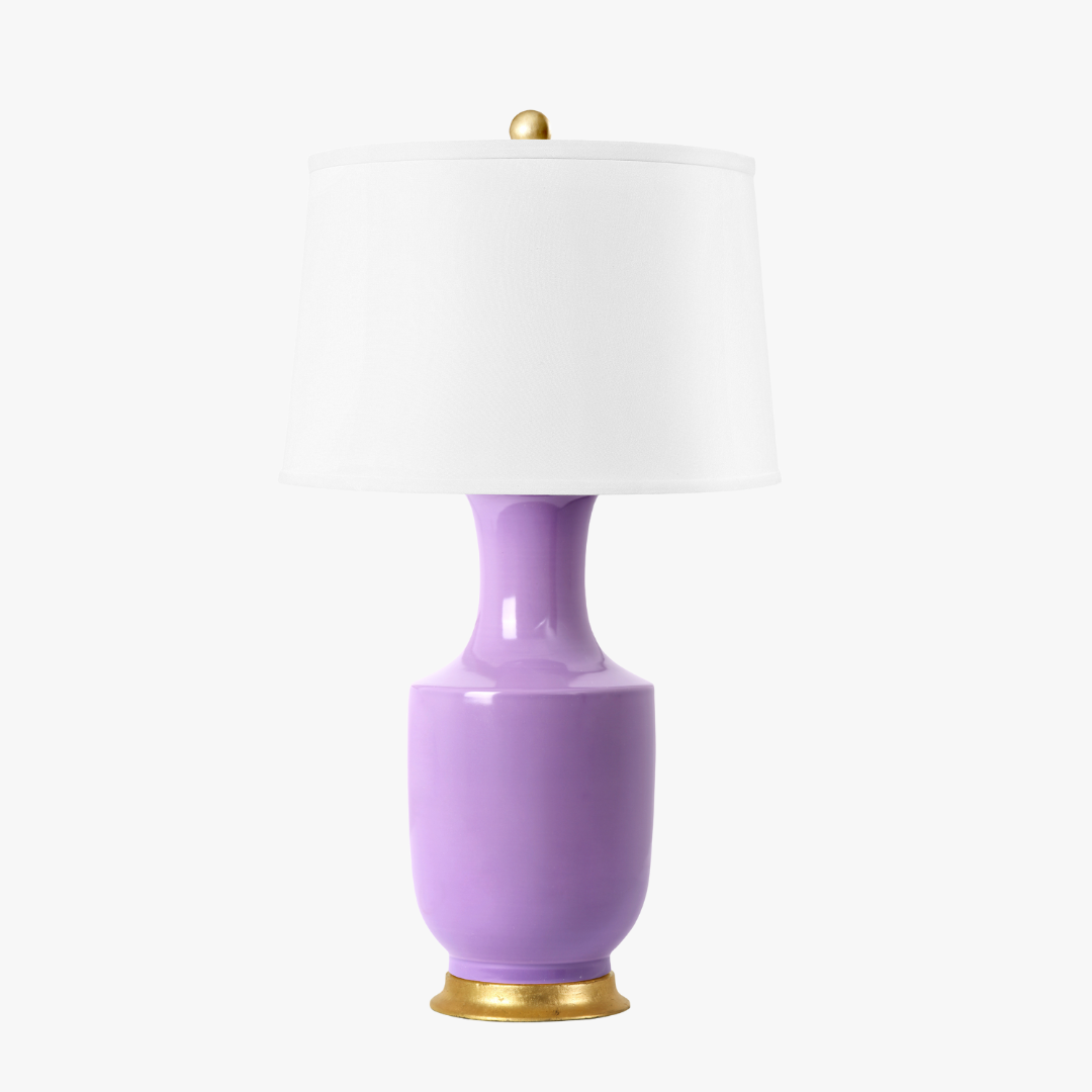 Tamsen Lilac Lamp - Designer Lighting - White Linen Shade
