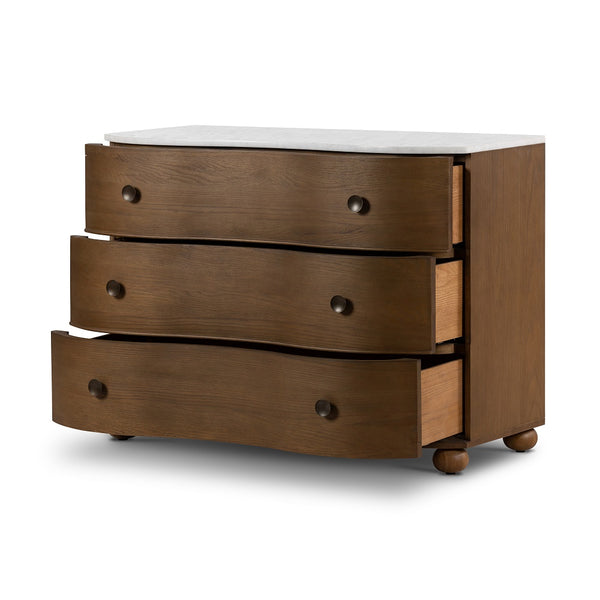 Travers Marble Chest with open drawers