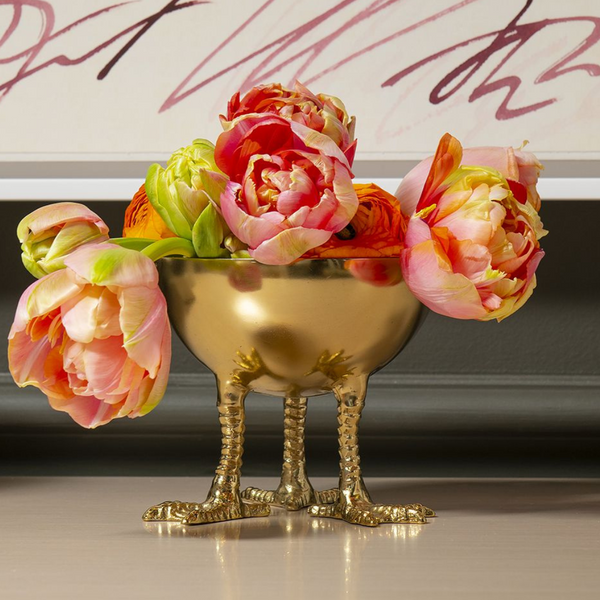 Daphne Brass Bowl styled with flowers