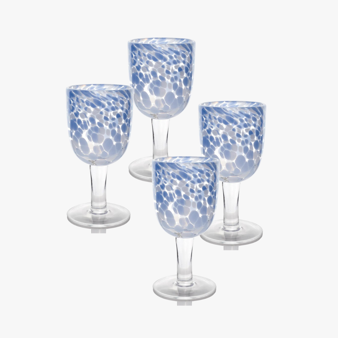 Torcello Blue Spotted Wine Glass Set - Mouth Blown