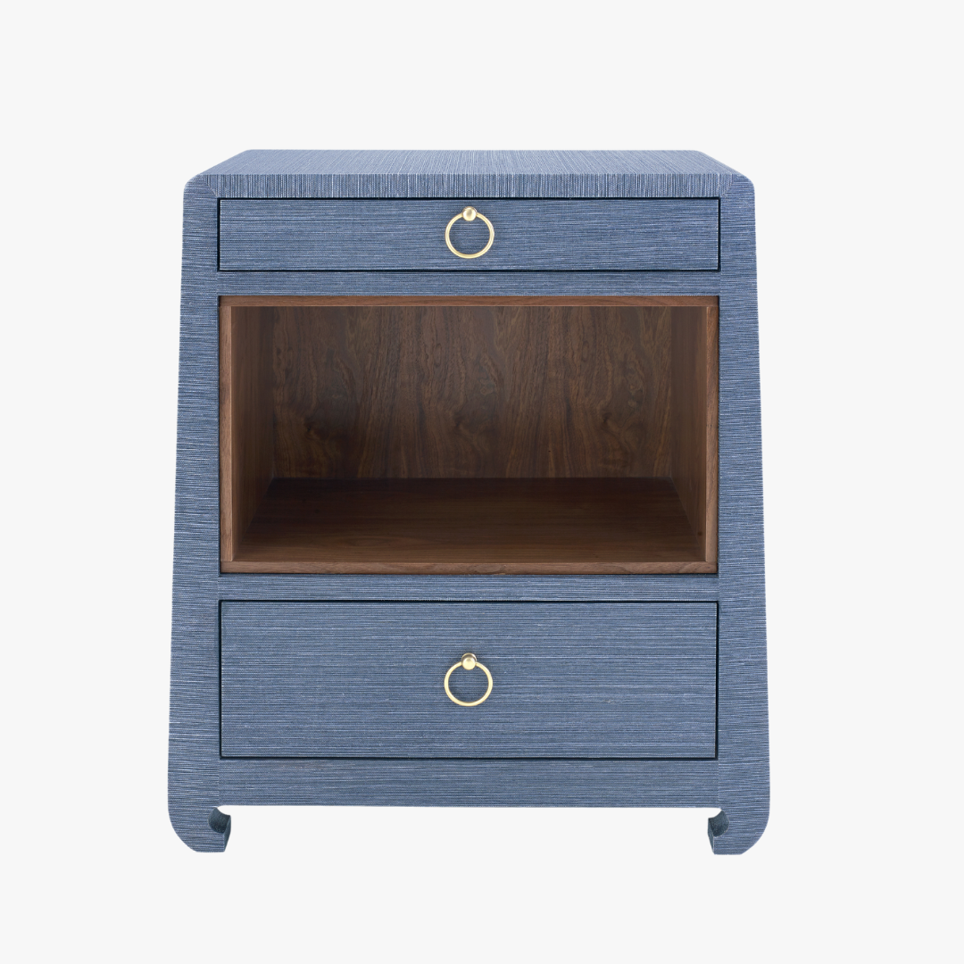 Zen Navy Grasscloth Side Table - Blue Bedside Table - Dear Keaton Zen Navy Grasscloth Side Table - Blue Bedside Table - Dear Keaton