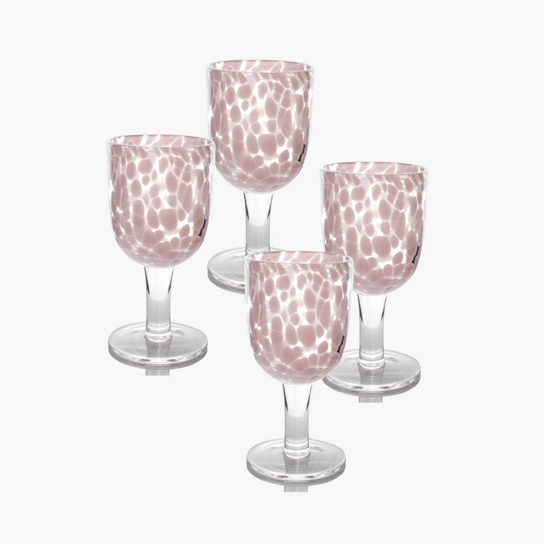 Torcello Pink Spotted Wine Glass Set - Mouth Blown