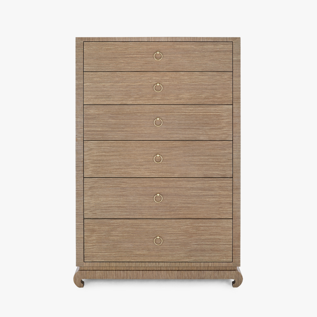 Zen Brown Grasscloth Tall Dresser - Highboy Bedroom Dresser