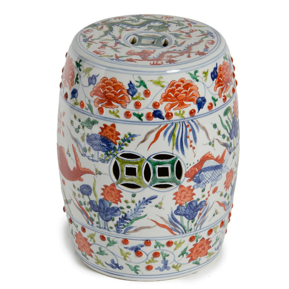 Multicolor Fish Garden Stool - Chinoserie Ceramics - Dear Keaton