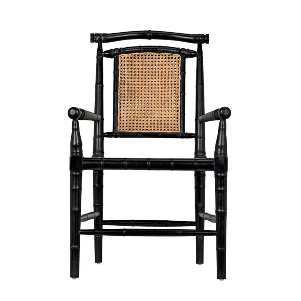 Colonial Bamboo Arm Chair with Woven Cane Back