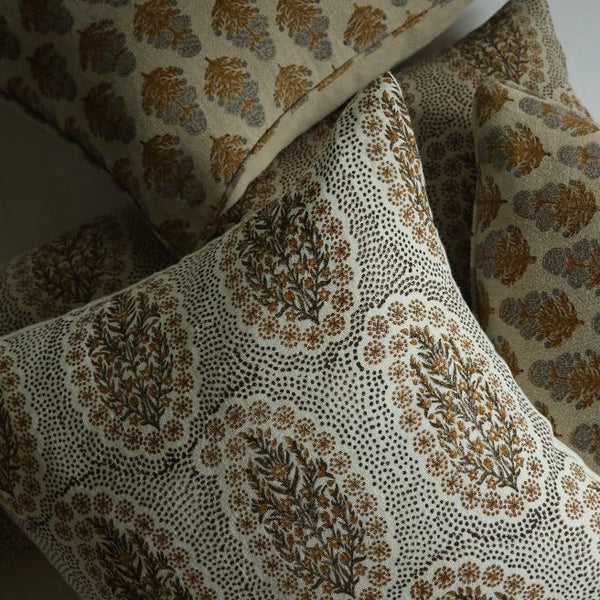 Winfleur Olive Mustard Pillow Cover Styled with Marigold Mustard Cover