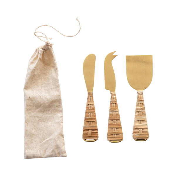 Rattan Wrapped Alba Cheese Knives From Dear Keaton