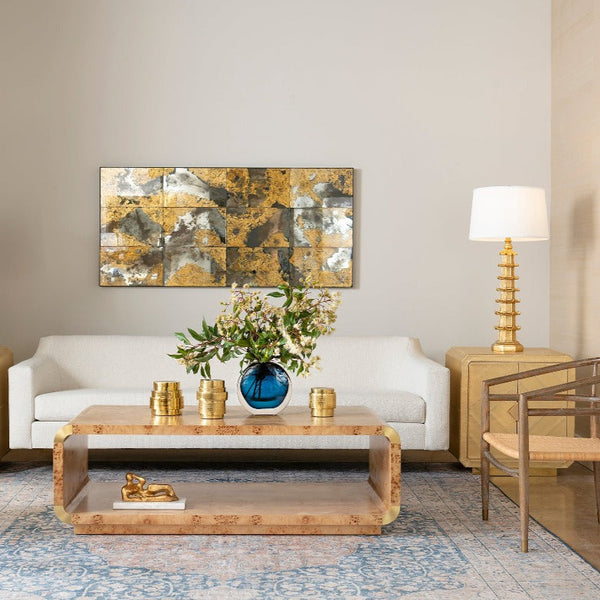 Andi Burl Wood Coffee Table Styled in Living Room