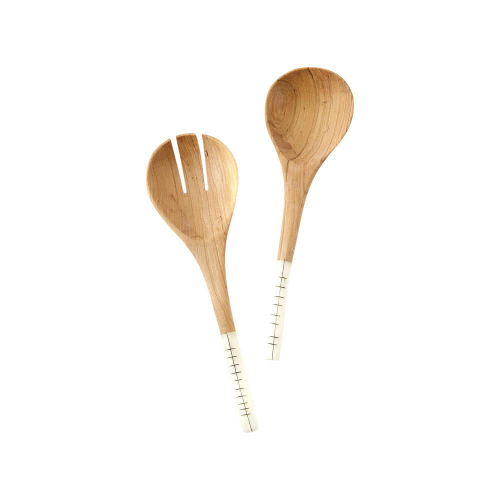 Popular Olsve Woo7 Salad Servers With Bone Handles,aWhite With Etching D aign