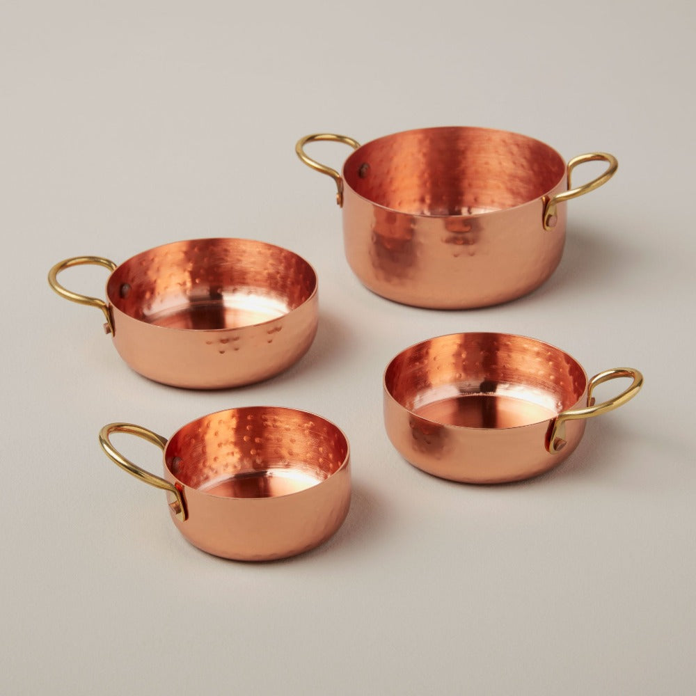 Handcrafted Hammered Copper 5-Piece Measuring Cup Set with Hand Engraved  Measurements