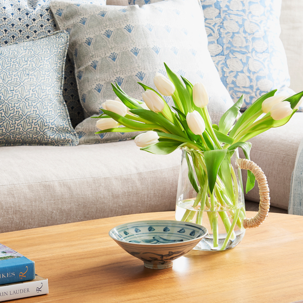 Blue and White Lotus Bowl Styled on Coffee Table - Dear Keaton