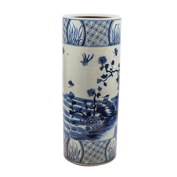 Floral Bird Umbrella Stand - Blue and White Chinoiserie Decor