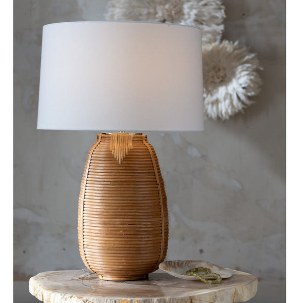 Jayden Woven Rattan Table Lamp on table