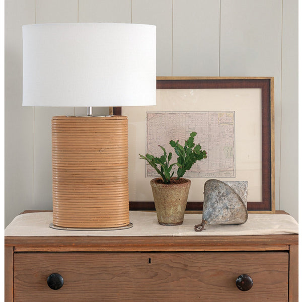 Resort Rattan Table Lamp on antique wood chest