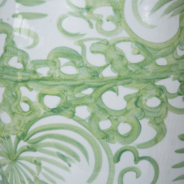 Green Flower Garden Stool - Handpainted Pattern Closeup