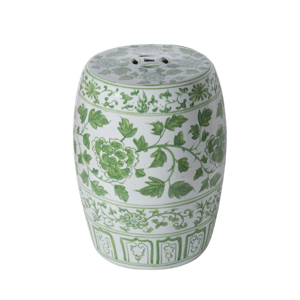 Green Peony Flower and Vines Garden Stool