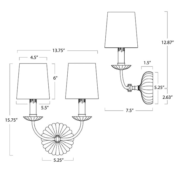 Clove Double Sconce dimensions sketch