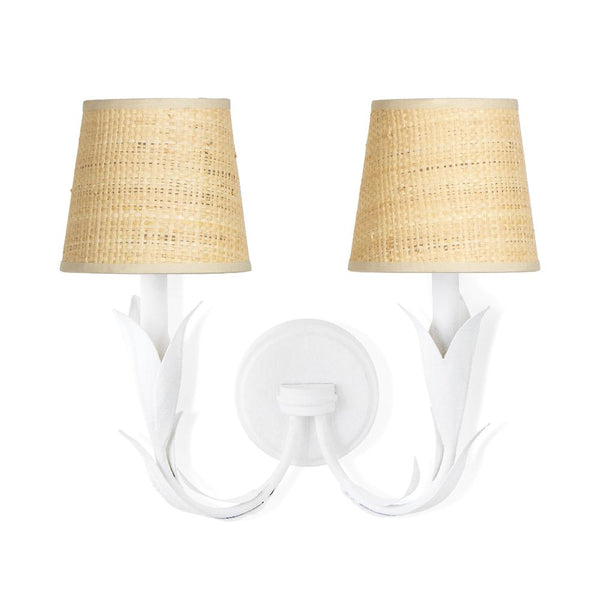 River Reed Double Sconce with raffia shades