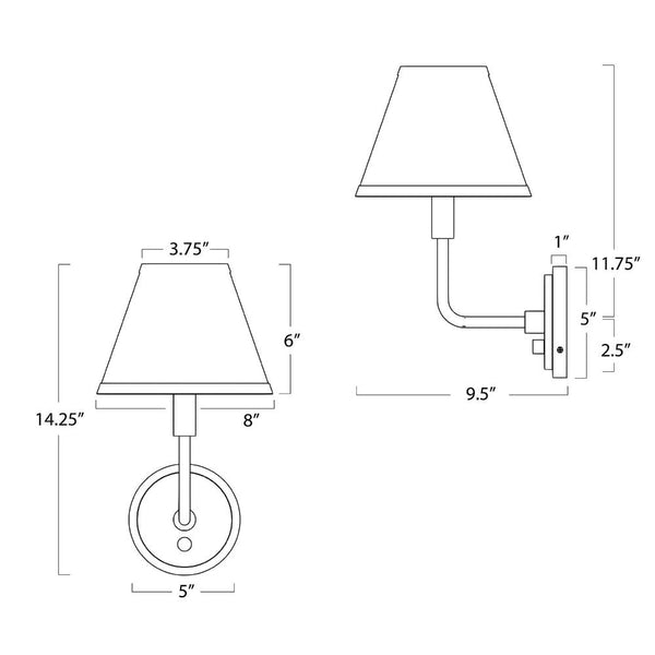 Polly Sconce with Rattan Shade dimensions