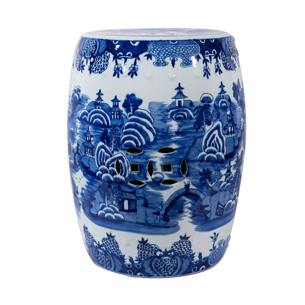 Blue and white Mountain Pagoda Garden Stool