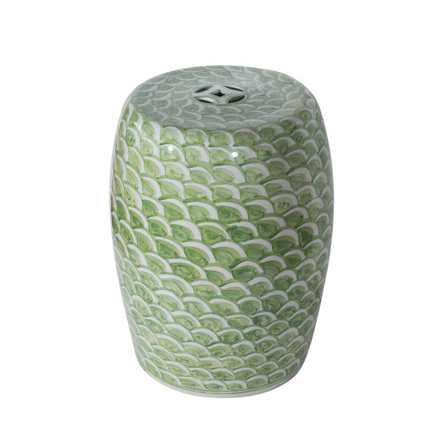 Green Fish Scale Garden Stool - Hand Painted Ceramic - Dear Keaton