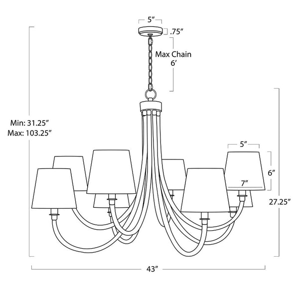 Treble Chandelier - dimensions on sketch