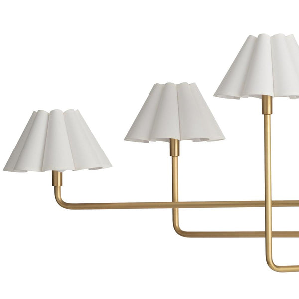 Polly Brass Chandelier with White Scalloped Shades