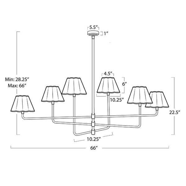 Polly Chandelier with Scalloped Shades - dimensions