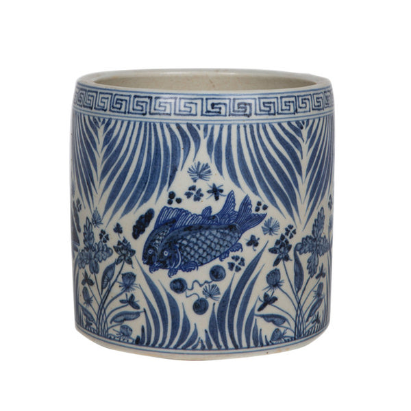 Blue Chinoiserie Lotus Fish Cachepot from Dear Keaton