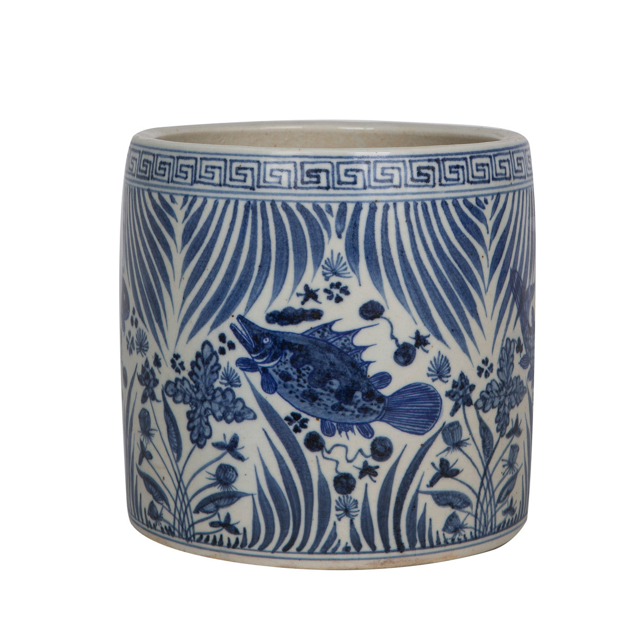 Fish Pot C Lotus Fish Cachepot - Blue Coastal Ceramic Pot - Dear Keaton