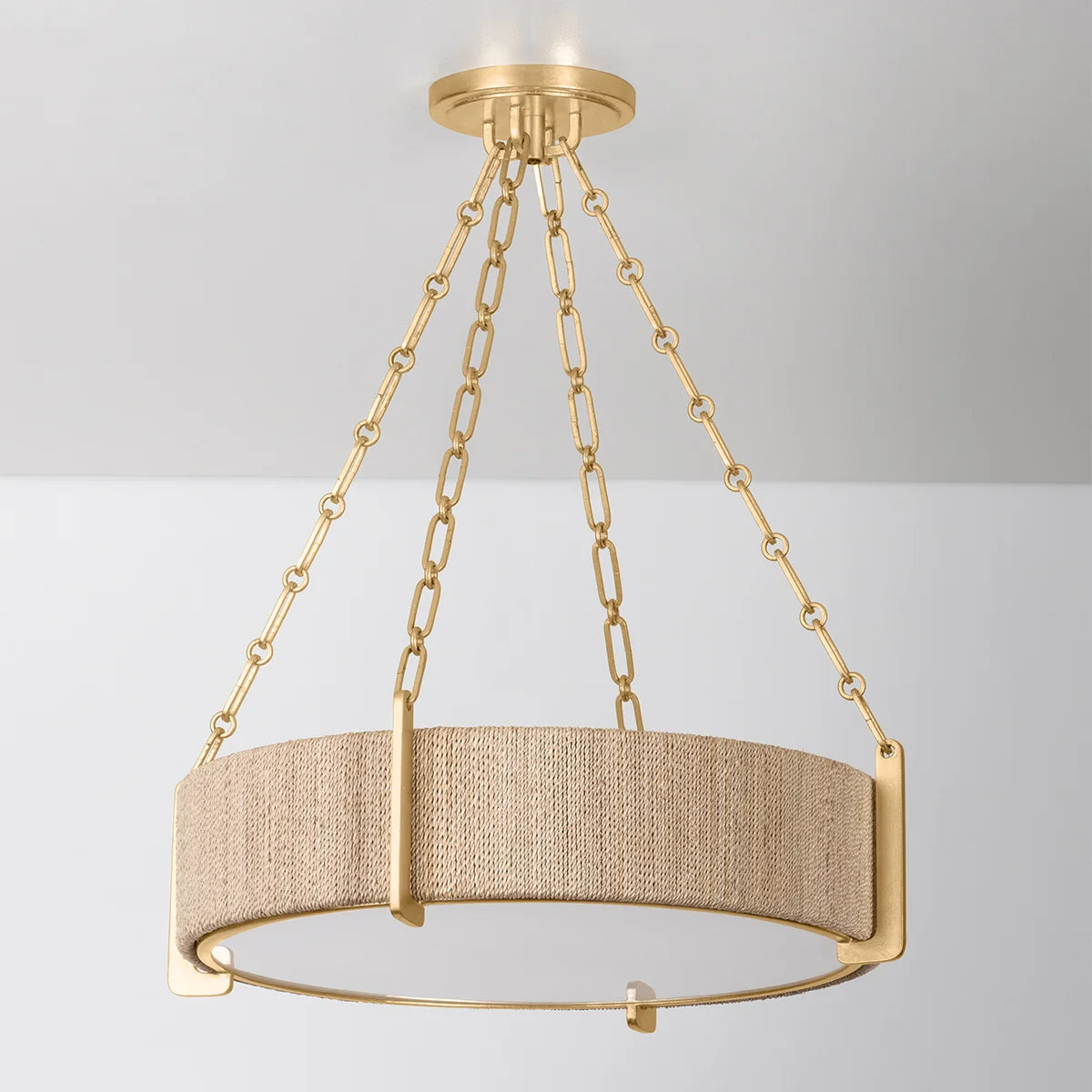 Quebec Abaca Rope Chandelier with gold leaf chains