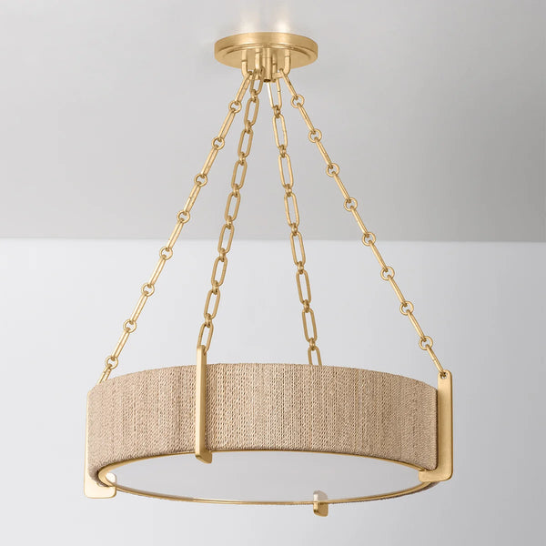 Quebec Abaca Rope Chandelier with gold leaf chains