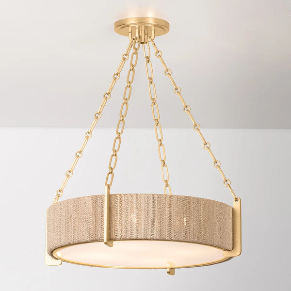 Quebec Abaca Rope Chandelier illuminated