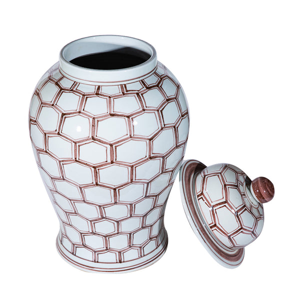 Venetian Red Honeycomb Temple Jar with Lid Off