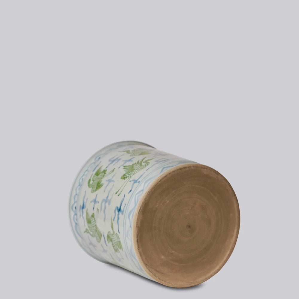 Cranes and Clouds Orchid Pot Unglazed Bottom