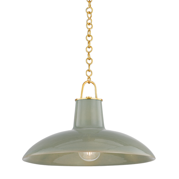 Pottersville Glazed Ceramic Large Pendant Light with gold chain