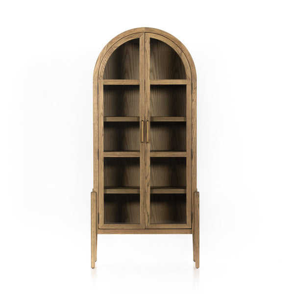 Amelia Oak Cabinet - Arched Design with glass doors and brass pulls